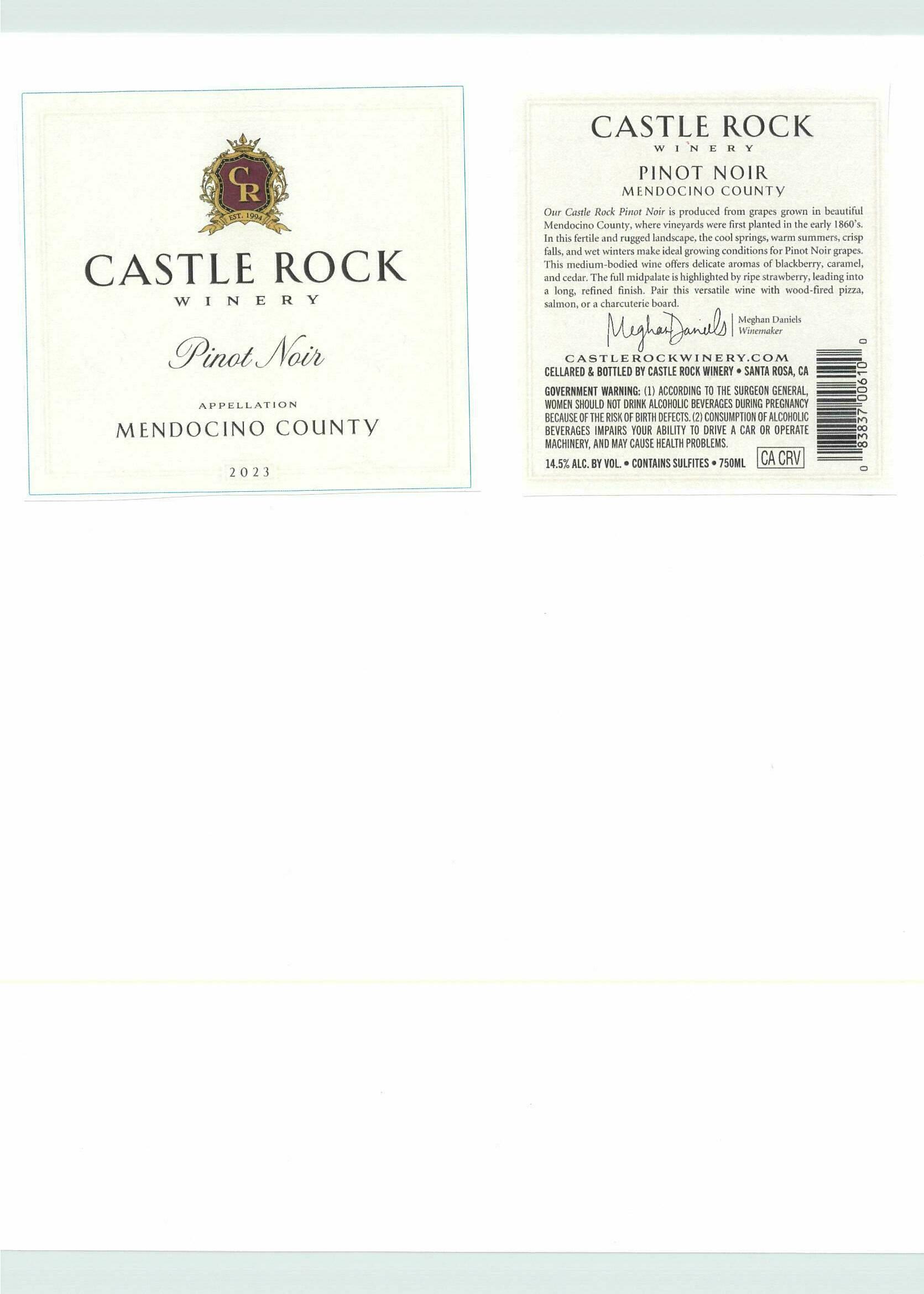 TABC label artwork for Castle Rock Winery Pinot Noir Mendocino