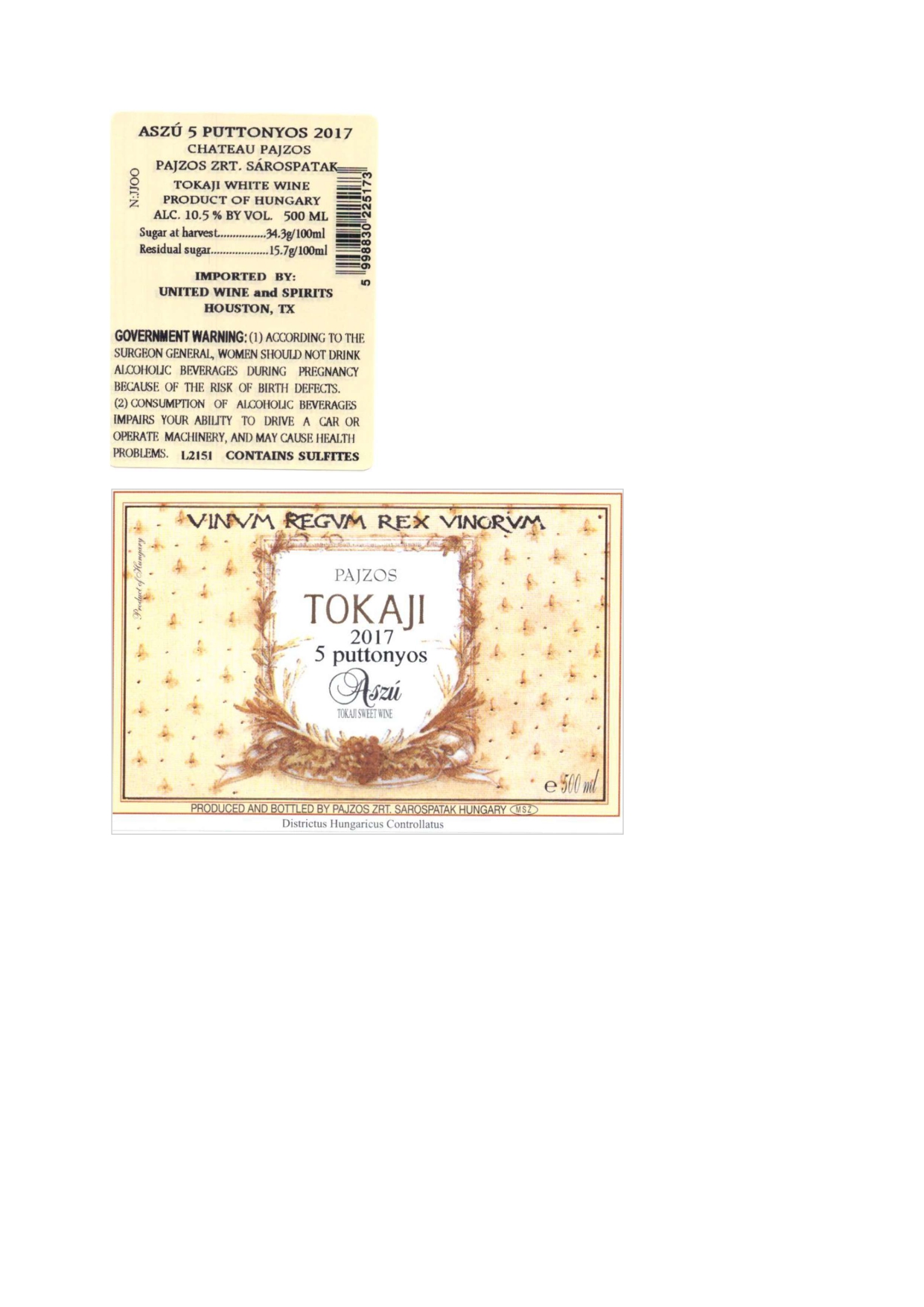 TABC label artwork for Chateau Pajzos