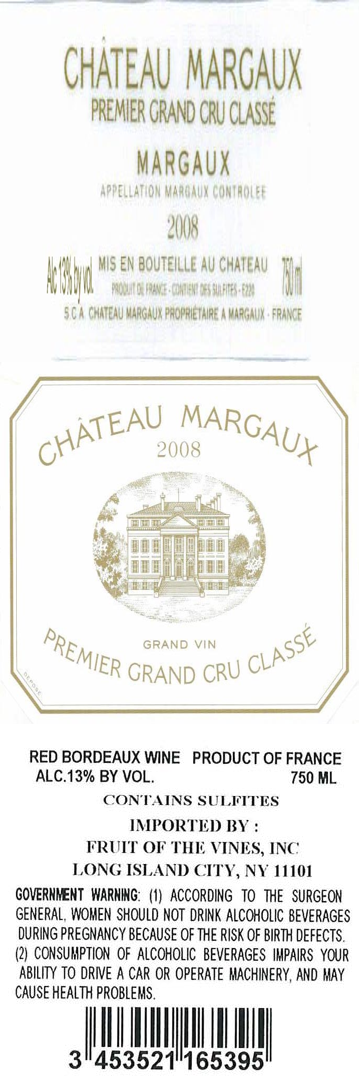 TABC label artwork for Chateau Margaux Margaux