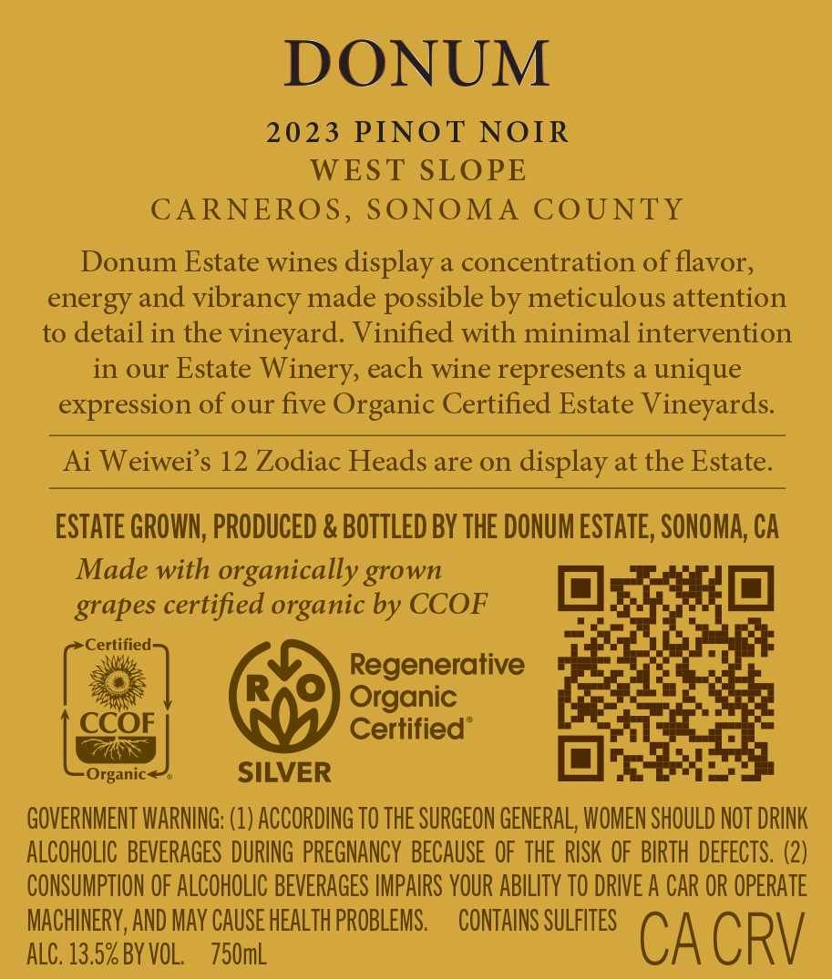 TABC label artwork for DONUM Pinot Noir West Slope Los Carneros