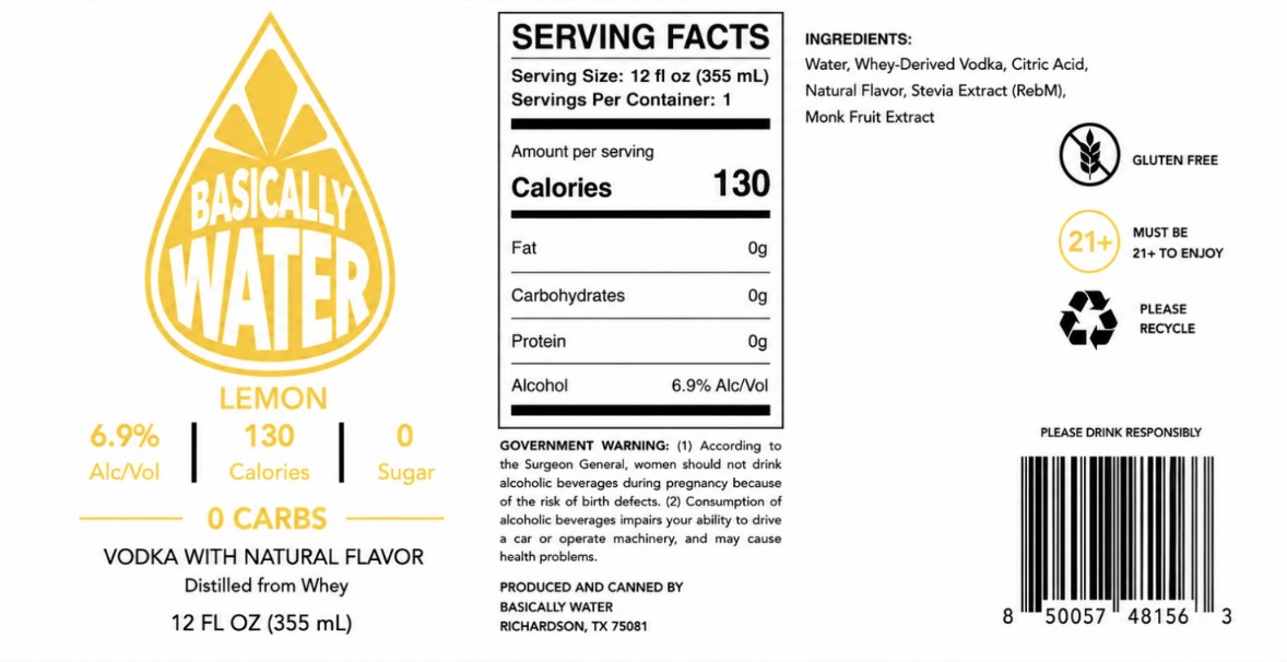 TABC label artwork for Basically Water Lemon