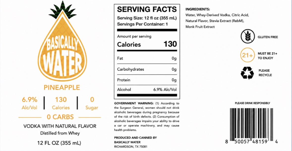 TABC label artwork for Basically Water Pineapple