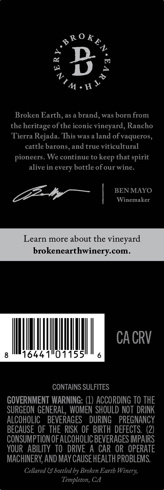 TABC label artwork for Broken Earth Merlot