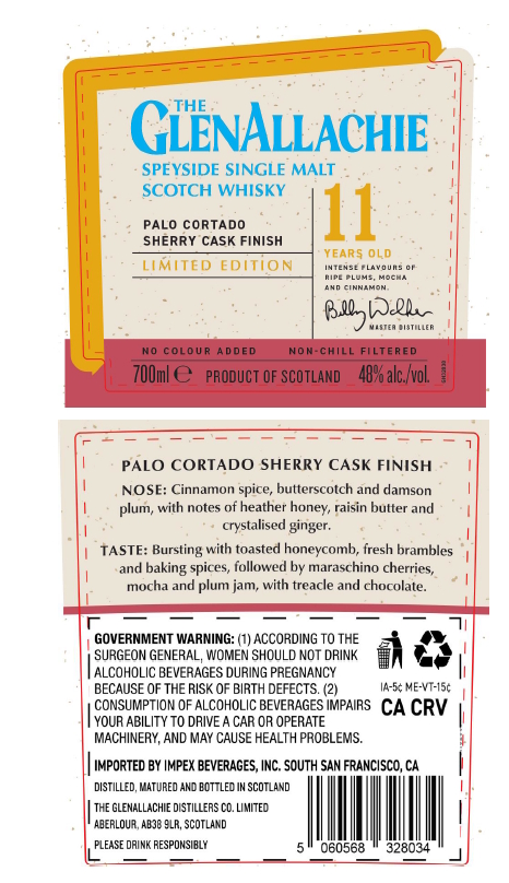 TABC label artwork for GLENALLACHIE PALO CORTADO