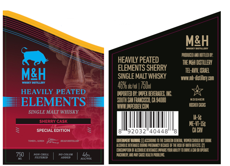 TABC label artwork for M&H ELEMENTS HEAVILY PEATED SHERRY CASK