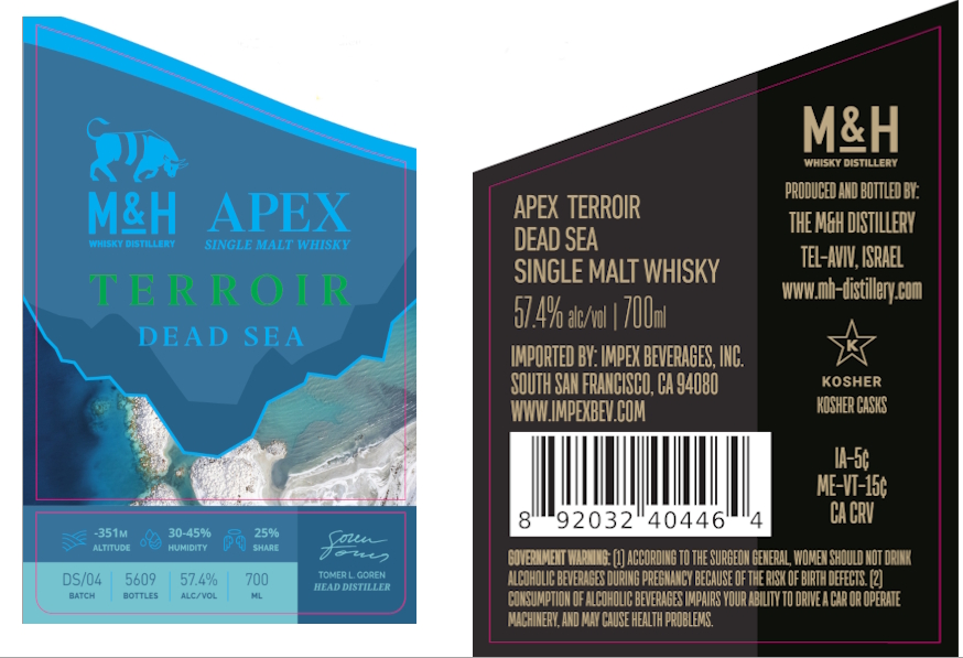 TABC label artwork for M&H APEX TERROIR DEAD SEA