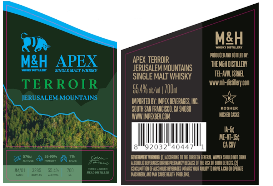 TABC label artwork for M&H APEX TERROIR JERUSALEM MOUNTAINS