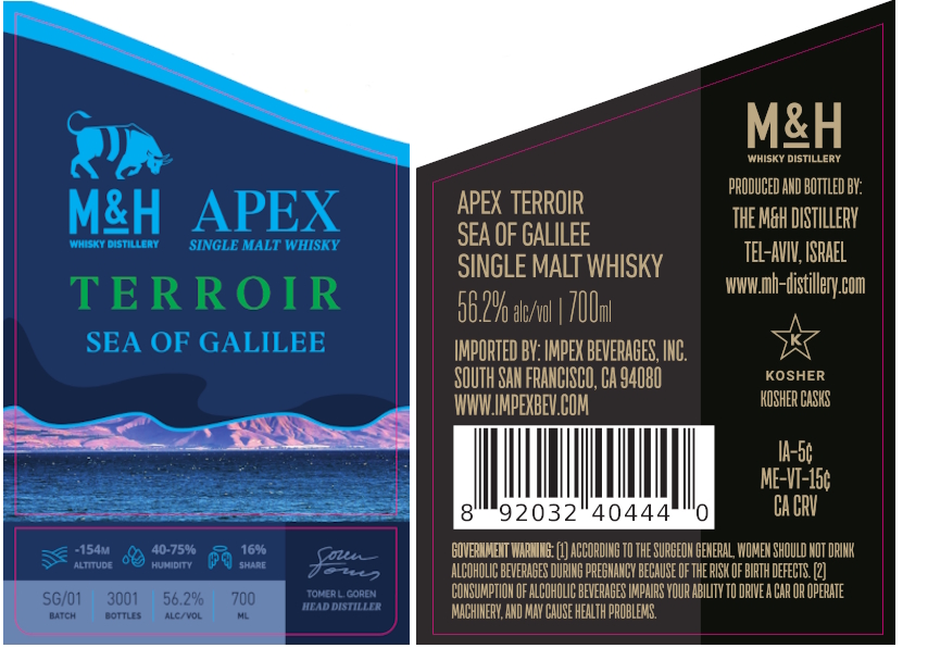 TABC label artwork for M&H APEX TERROIR SEA OF GALILEE