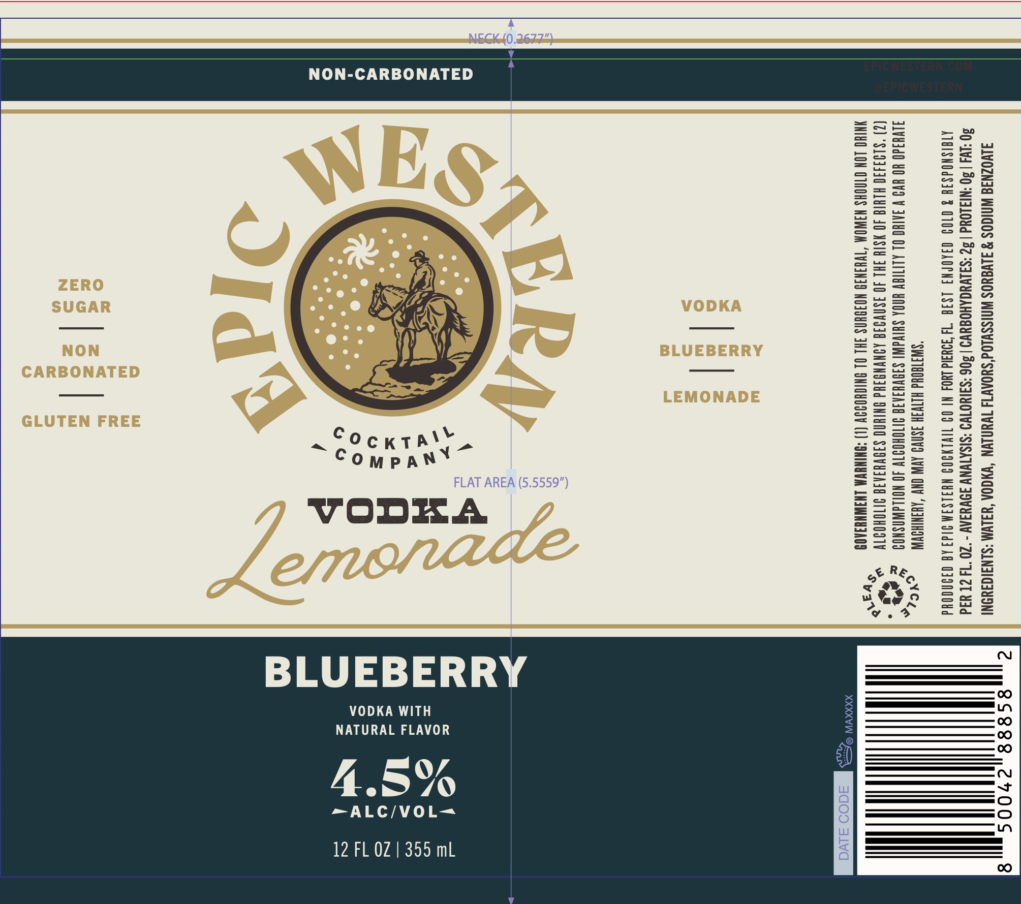 TABC label artwork for Epic Western Blueberry Lemonade