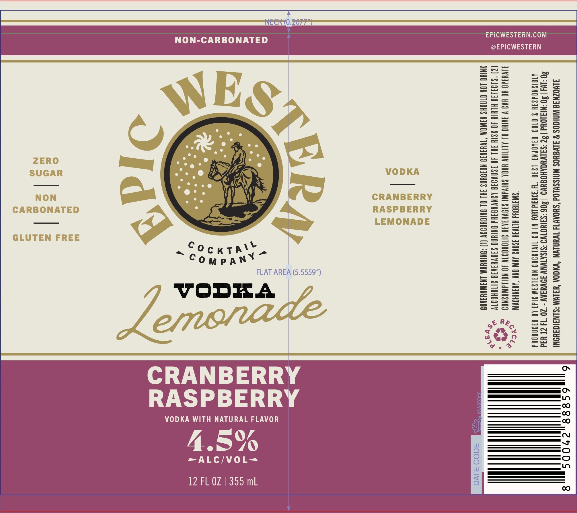 TABC label artwork for Epic Western Cran Raspberry Lemonade