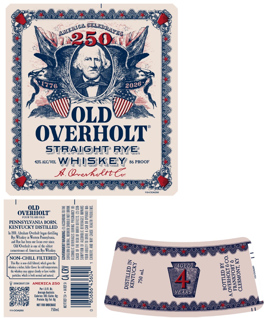 TABC label artwork for Old Overholt Straight Rye Whiskey 250th Anniversary Label
