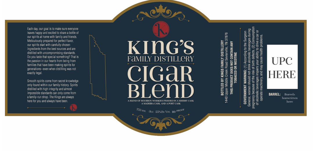 TABC label artwork for KING'S FAMILY DISTILLERY CIGAR BLEND