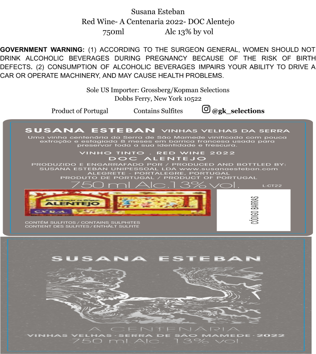 TABC label artwork for Susana Esteban Centenaria