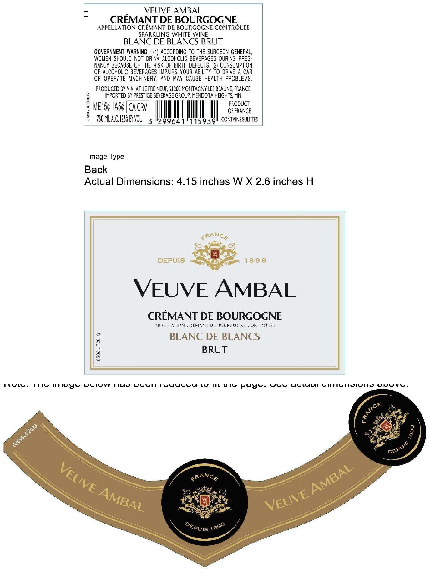 TABC label artwork for Veuve Ambal Cremant Blanc de Blancs Brut