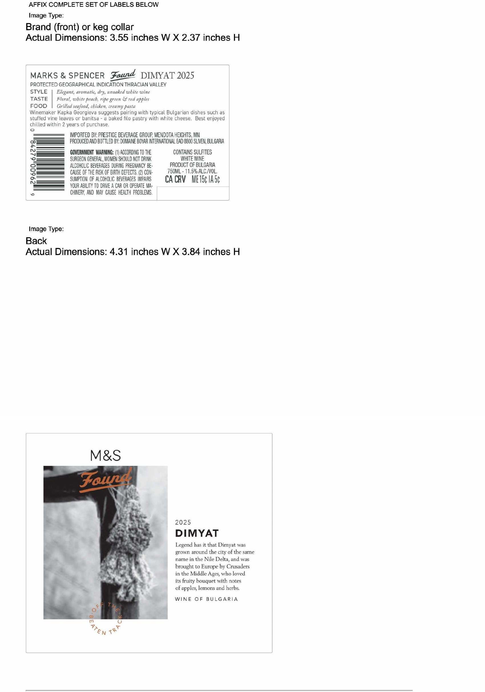 TABC label artwork for Marks & Spencer Found Dimyat