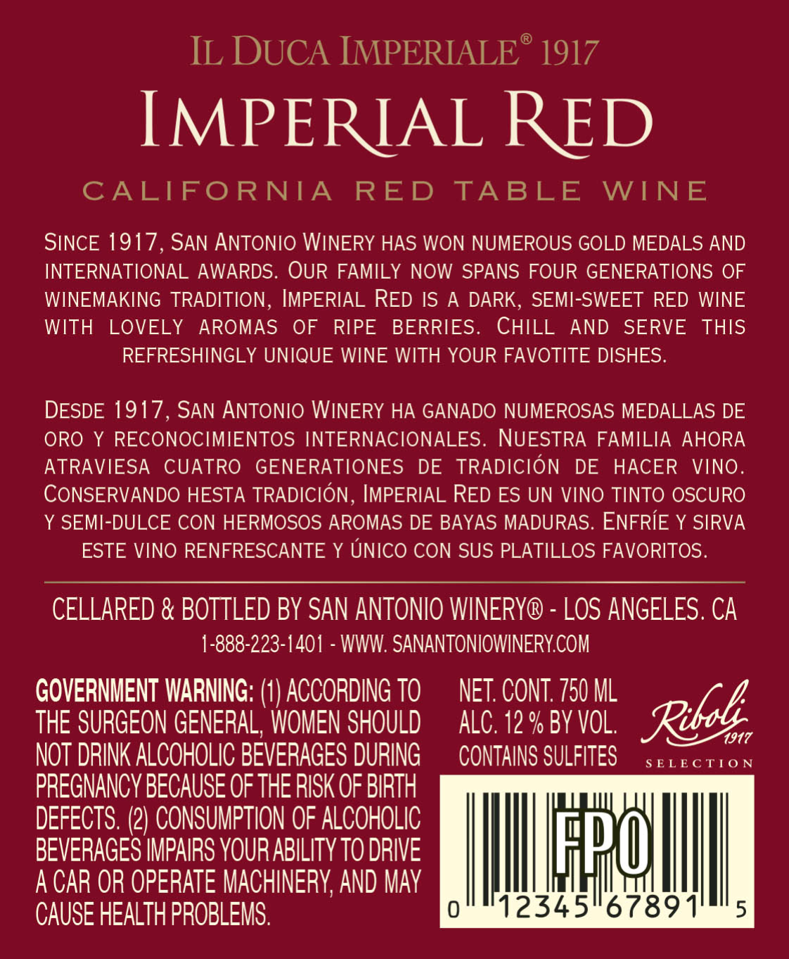 TABC label artwork for Il Duca Imperiale Imperial Red