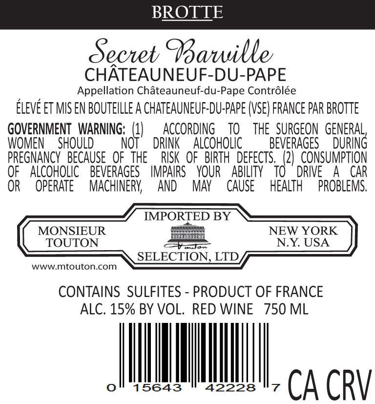 TABC label artwork for BROTTE SECRET BARVILLE CHATEAUNEUF DU PAPE