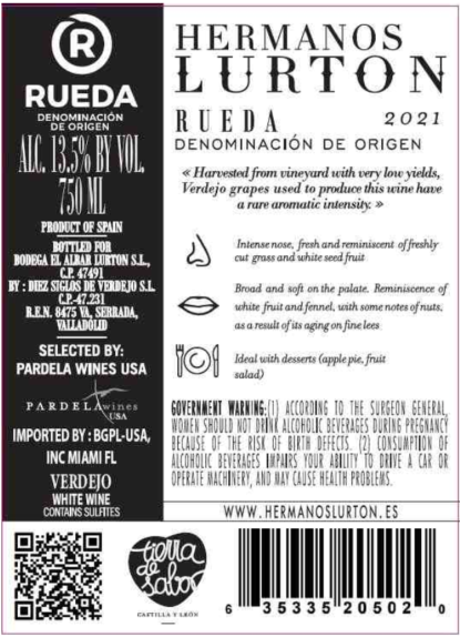 TABC label artwork for Hermanos Lurton Verdejo Rueda