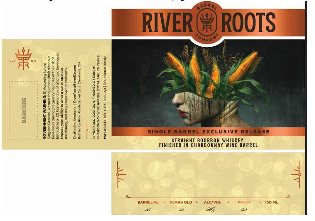 TABC label artwork for RIVER ROOTS STRAIGHT BOURBON WHISKEY CHARDONNAY