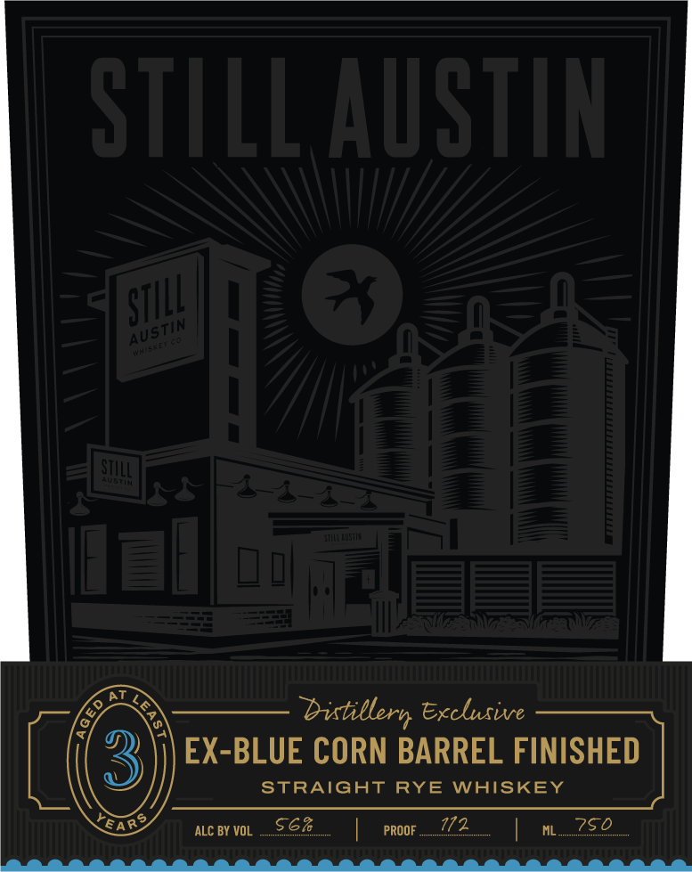 TABC label artwork for Still Austin Distillery Exclusive Ex-Blue Corn Barrel Finished