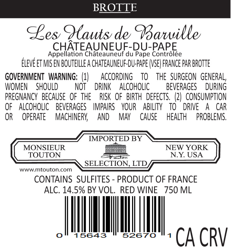 TABC label artwork for BROTTE LES HAUTS DE BARVILLE