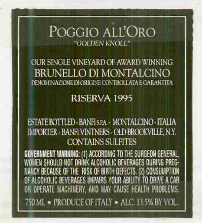 TABC label artwork for Castello Banfi 1995 Riserva Poggio All Oro Brunello
