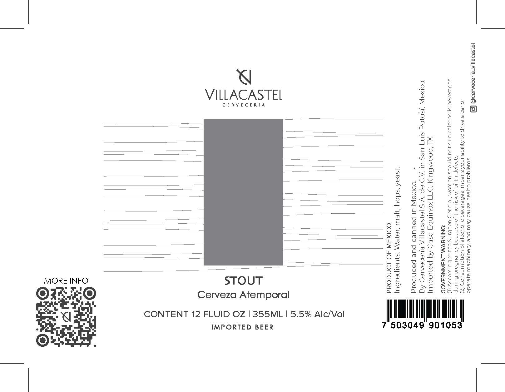 TABC label artwork for VILLACASTEL STOUT CERVEZA ATEMPORAL