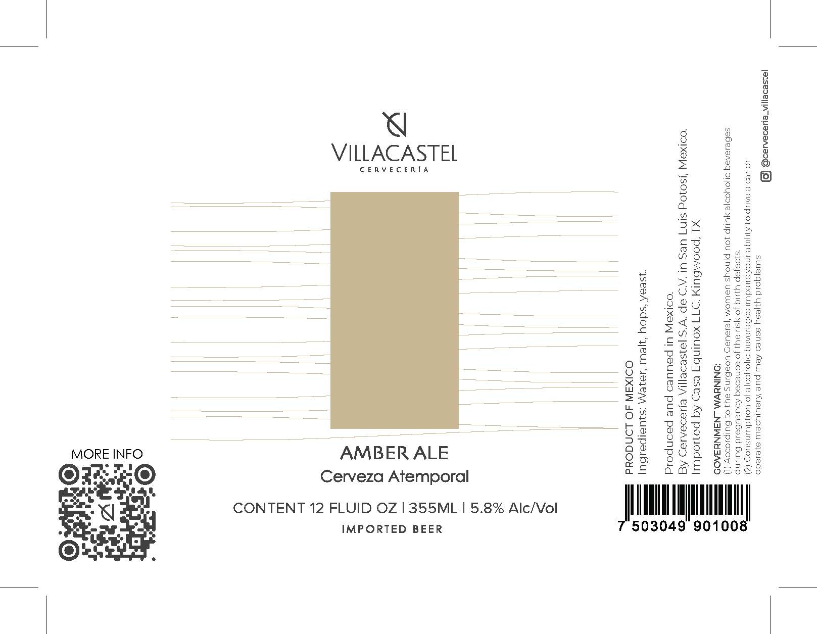 TABC label artwork for VILLACASTEL AMBER ALE