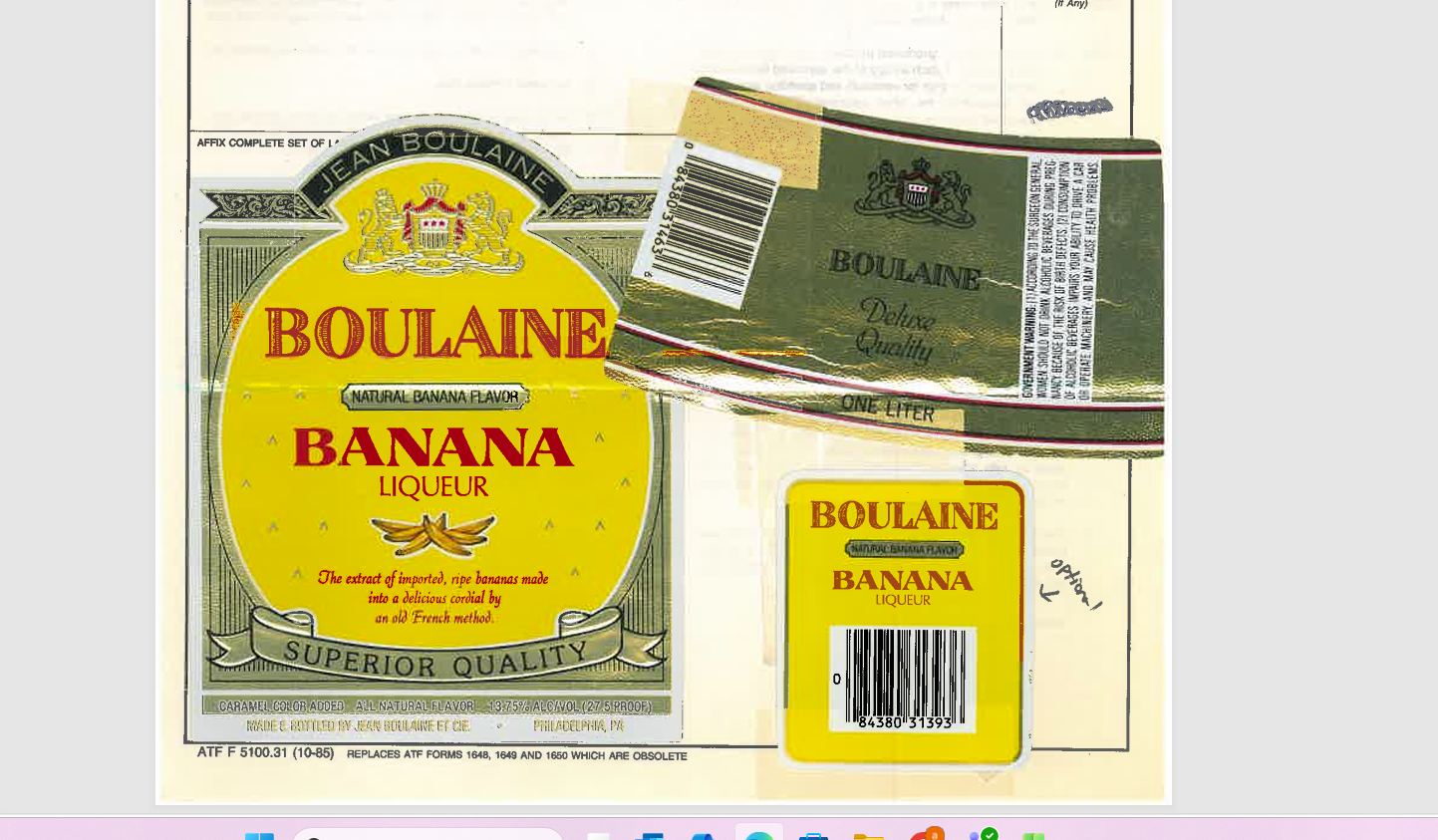 TABC label artwork for BOULAINE BANANA LIQUEUR
