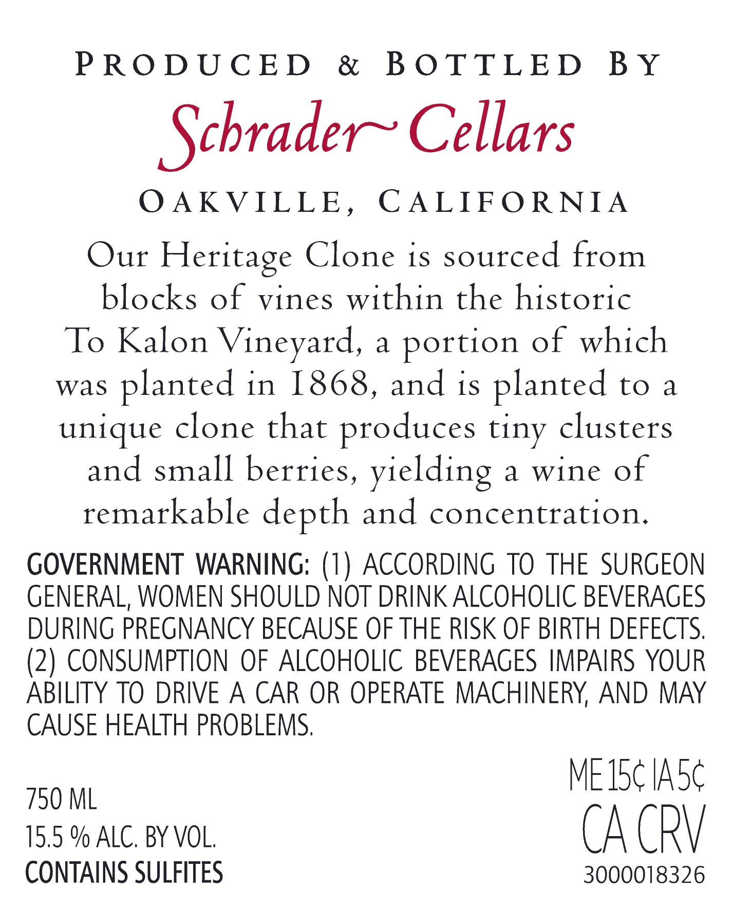 TABC label artwork for Schrader Heritage Clone Cabernet Sauvignon Oakville