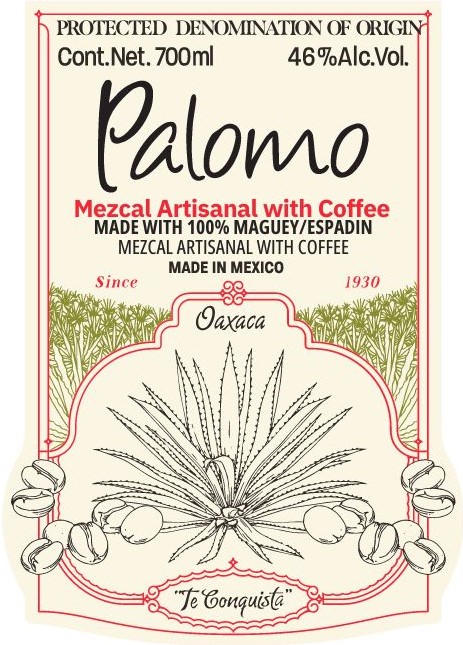 TABC label artwork for Palomo Mezcal Artisanal With Coffee