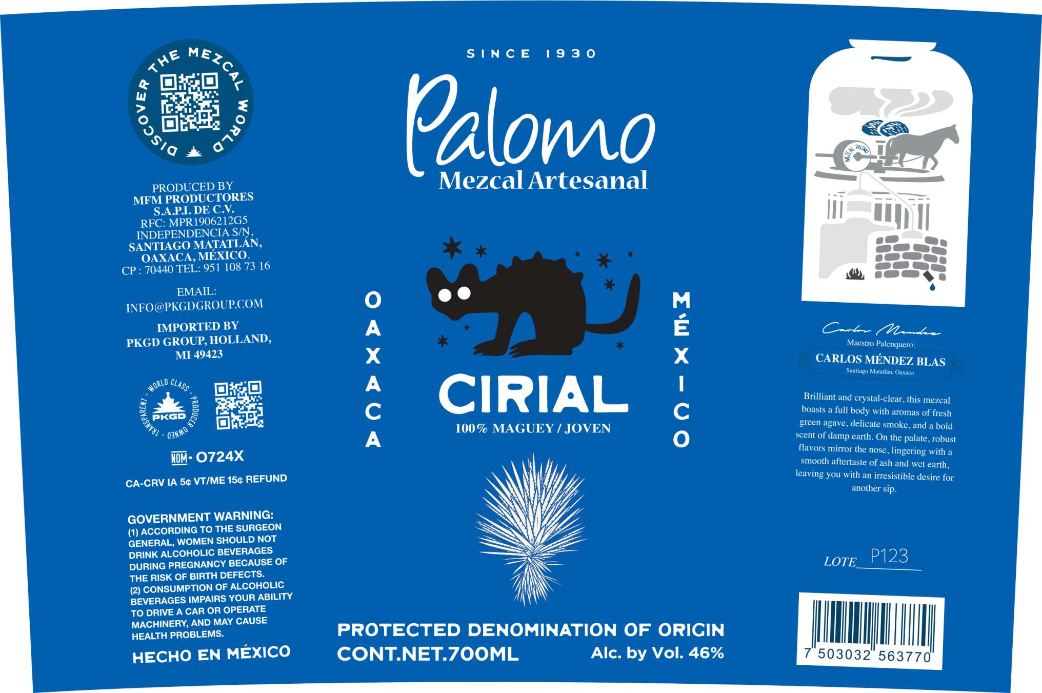 TABC label artwork for Palomo Cirial Mexcal