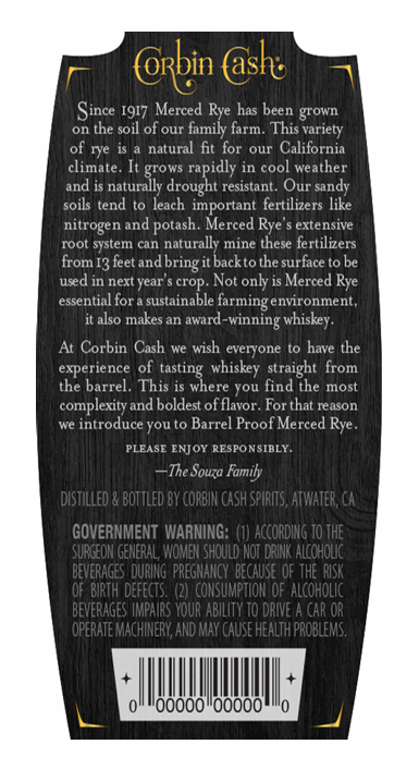 TABC label artwork for SOUZA ENTERPRISES CORBIN CASH 1917 RYE WHISKEY
