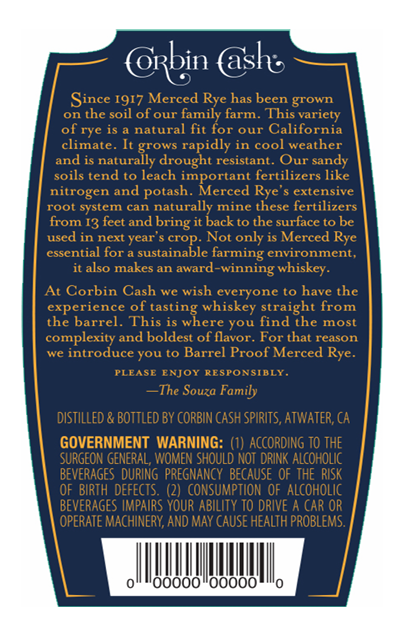 TABC label artwork for SOUZA ENTERPRISES CORBIN CASH MERCED RYE WHISKEYSINGLE BARREL