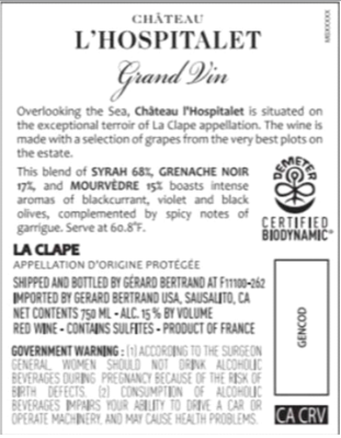 TABC label artwork for Gerard Bertrand Chateau L'Hospitalet La Clape