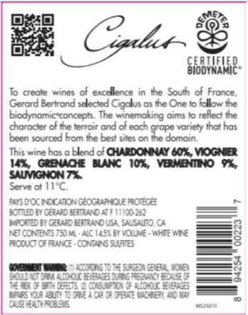 TABC label artwork for Gerard Bertrand Cigalus Pays D'oc