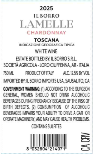 TABC label artwork for Il Borro Lamelle Chardonnay Toscana