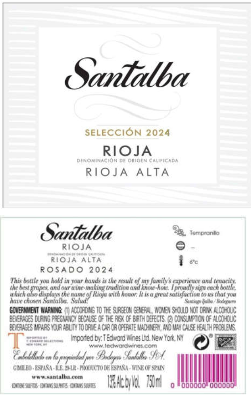 TABC label artwork for SANTALBA ROSADO TEMPRANILLO