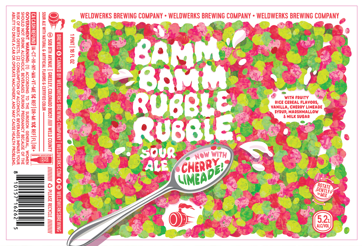 TABC label artwork for WELDWERKS BAMM BAMM RUBBLE RUBBLE NOW WITH CHERRY LIMEADE