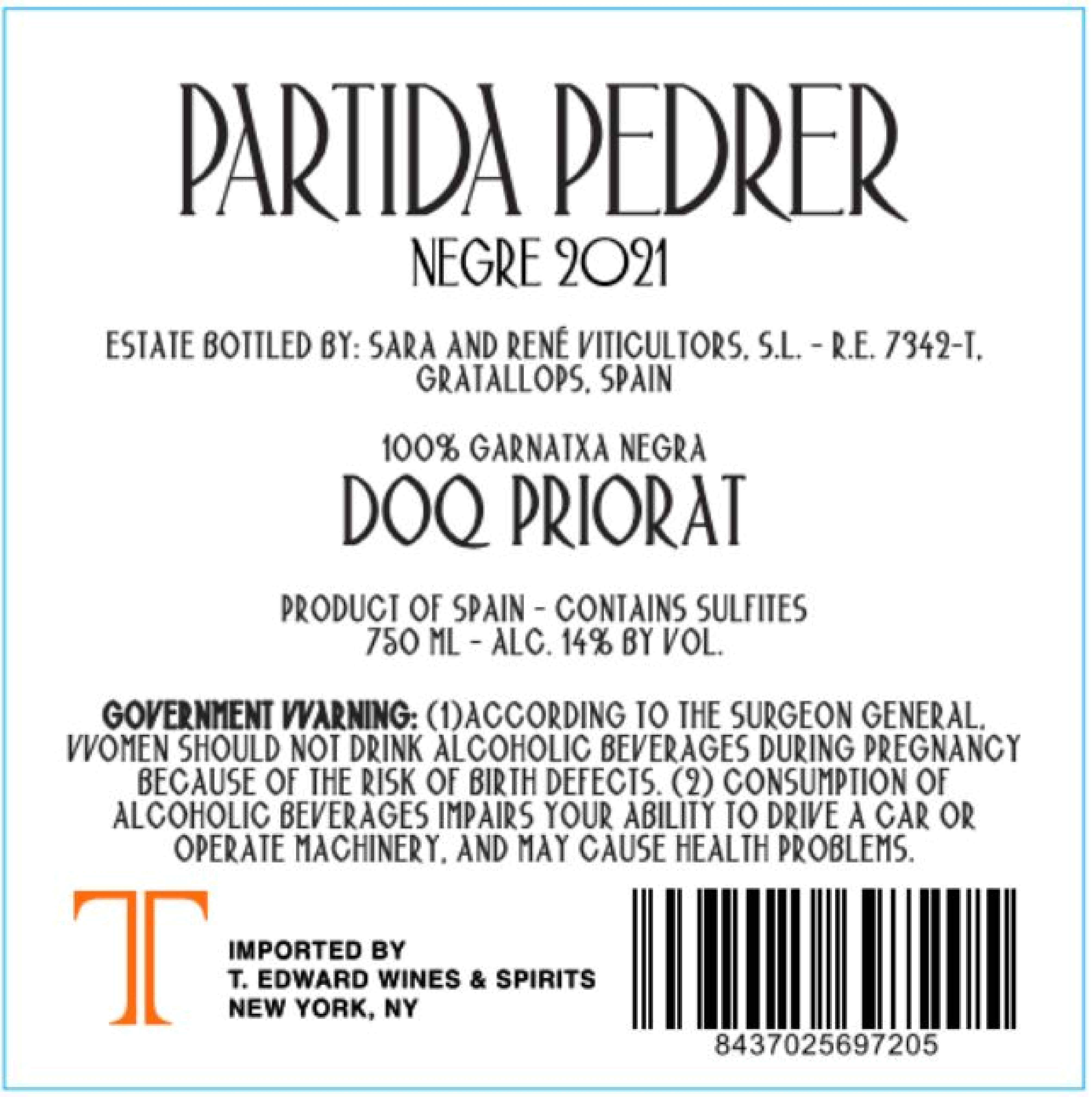 TABC label artwork for Sara and Rene Partida Pedrer Negre