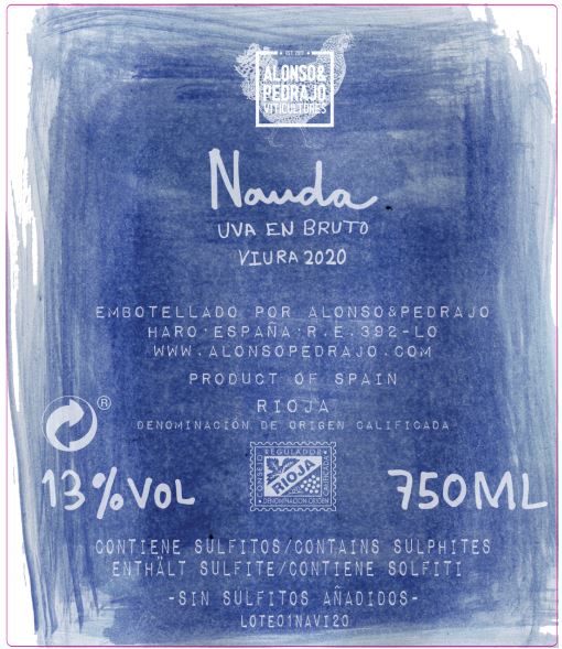 TABC label artwork for Alonso Pedrajo Nauda Uva en Brutto Viura 2020