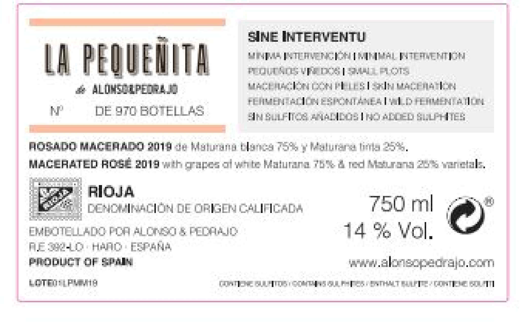 TABC label artwork for Alonso & Pedrajo La Pequenita Maturana Blanca Rioja