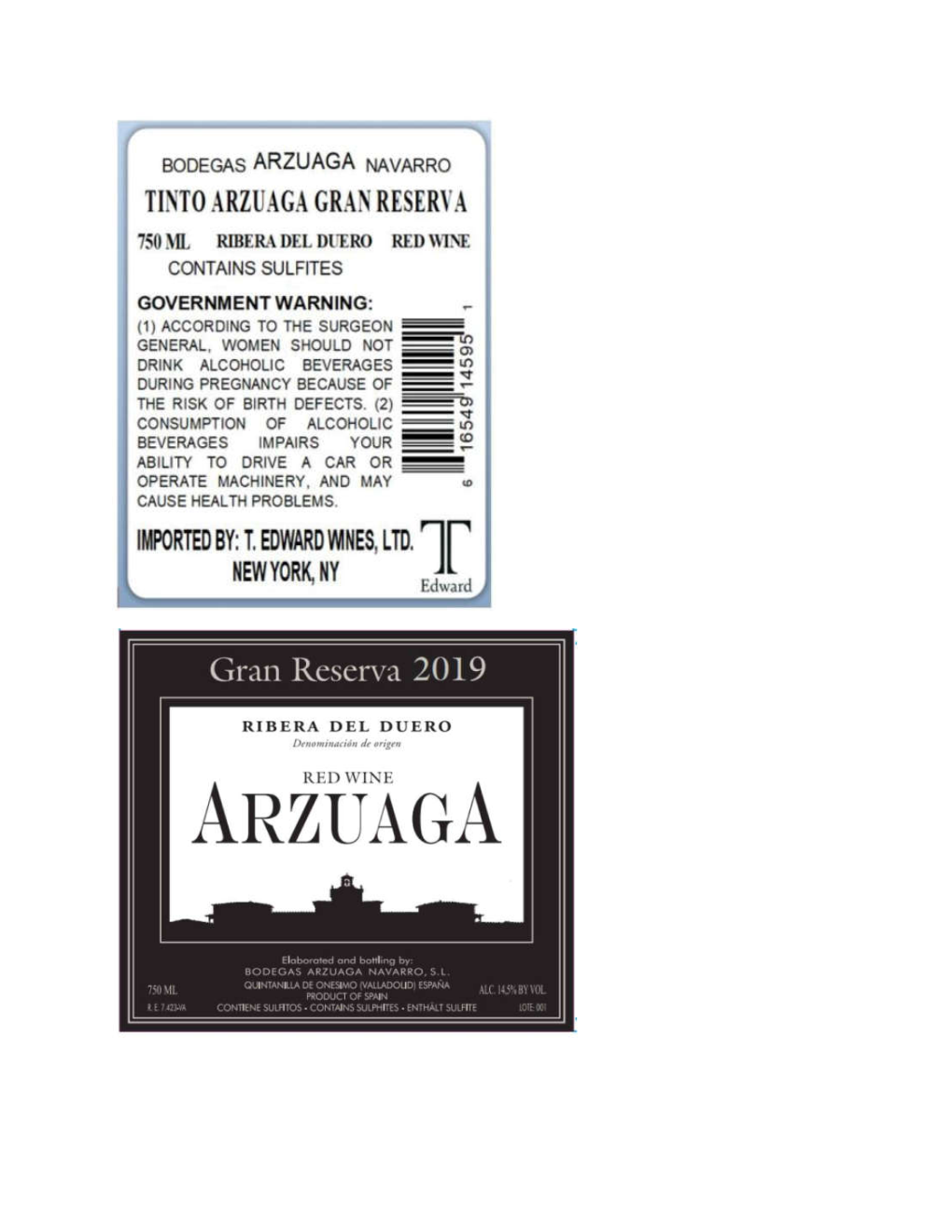 TABC label artwork for Bodegas Arzuaga Gran Reserva Ribera Del Duero