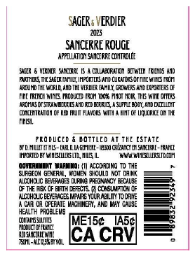 TABC label artwork for Sager & Verdier Sancerre Controlee