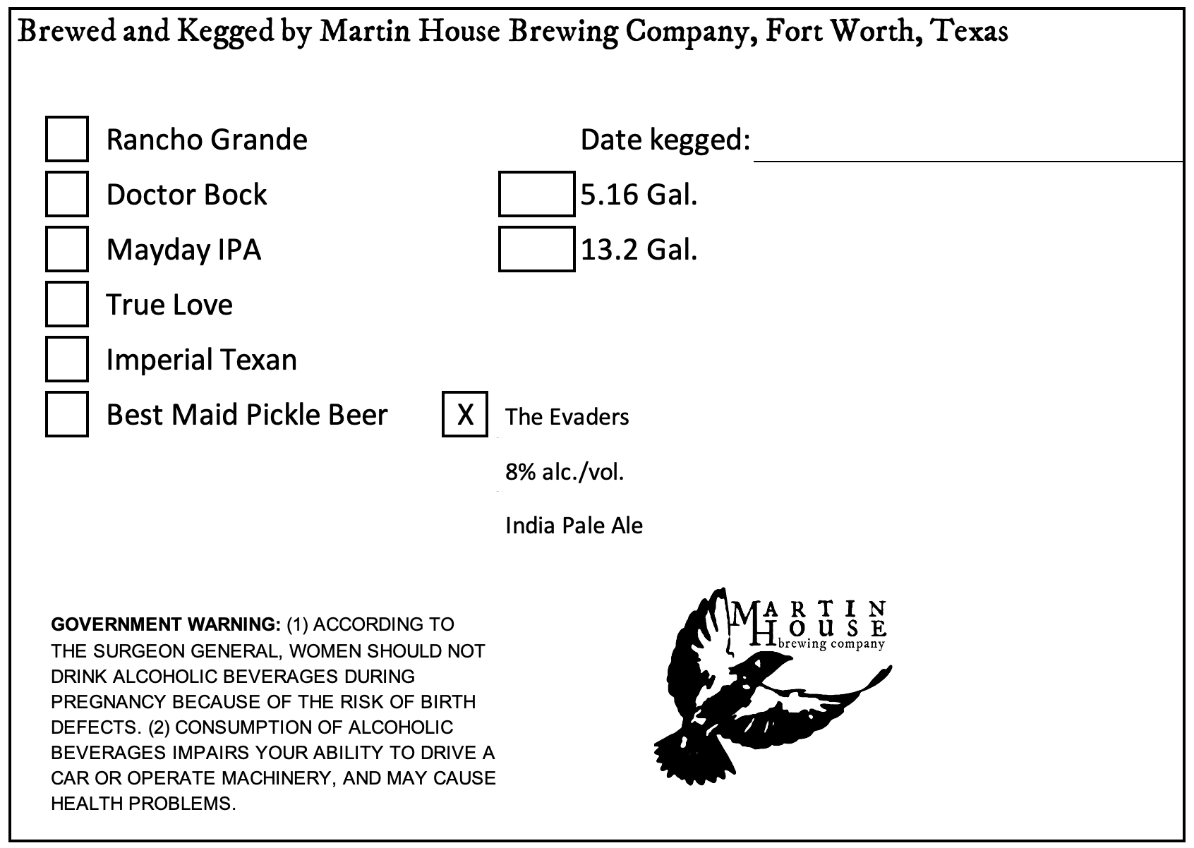 TABC label artwork for The Evaders Keg (2026)