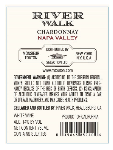 TABC label artwork for RIVER WALK CHARDONNAY