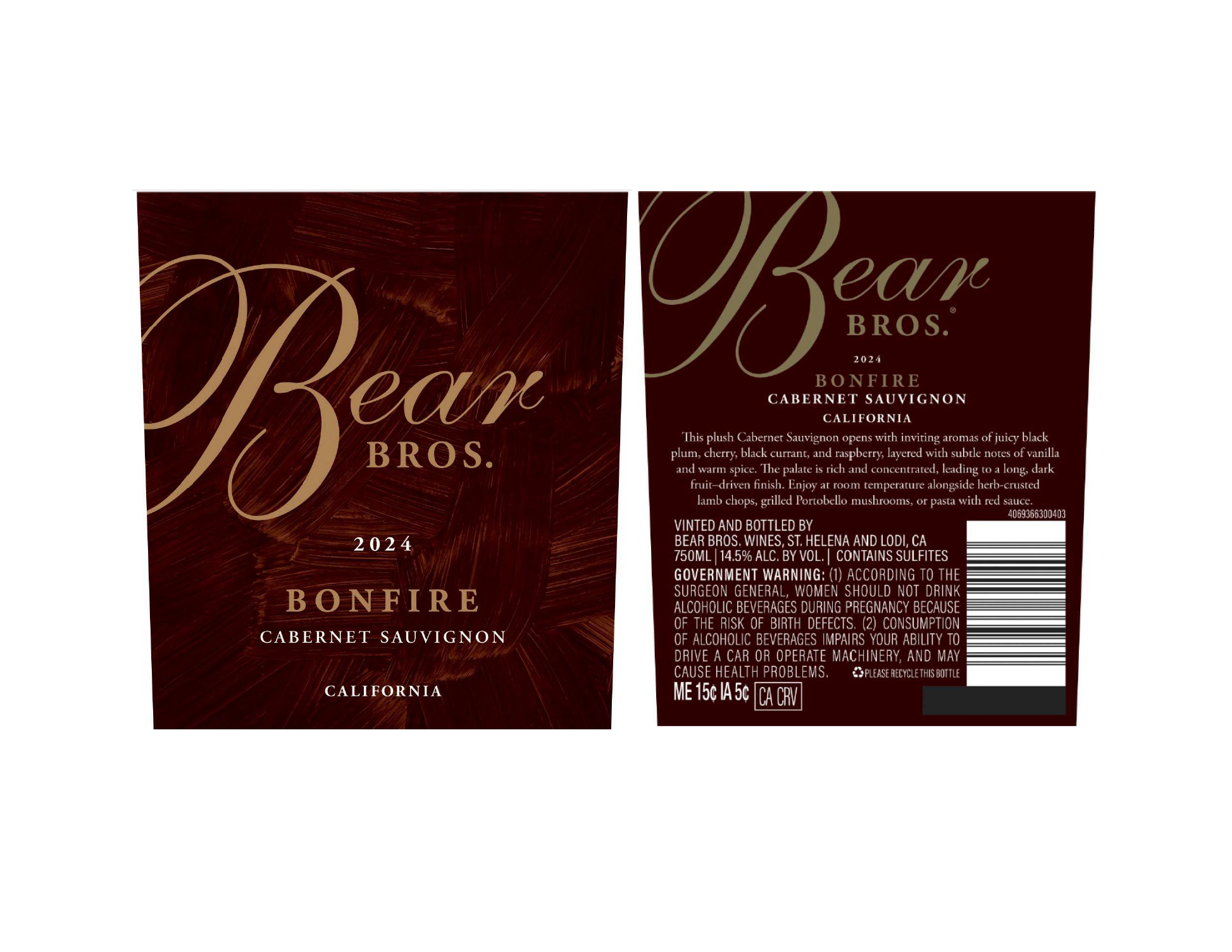 TABC label artwork for Bear Bros Bonfire Cabernet Sauvignon Ca