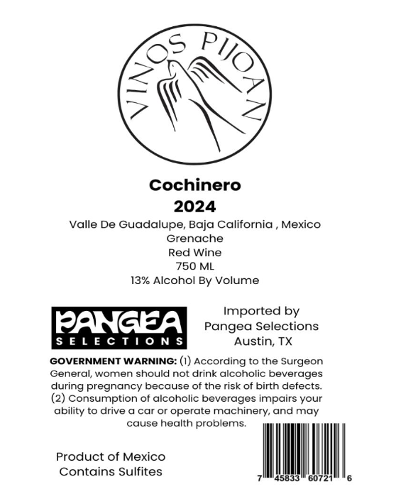 TABC label artwork for COCHINERO - VINOS PIJOAN