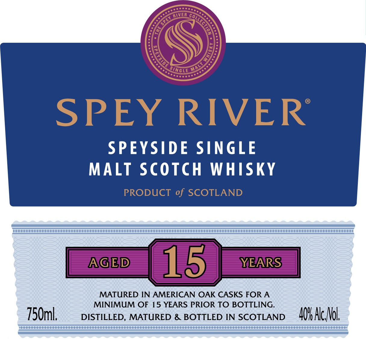 TABC label artwork for Spey River Speyside Single Malt Scotch Whisky Aged 15 Years