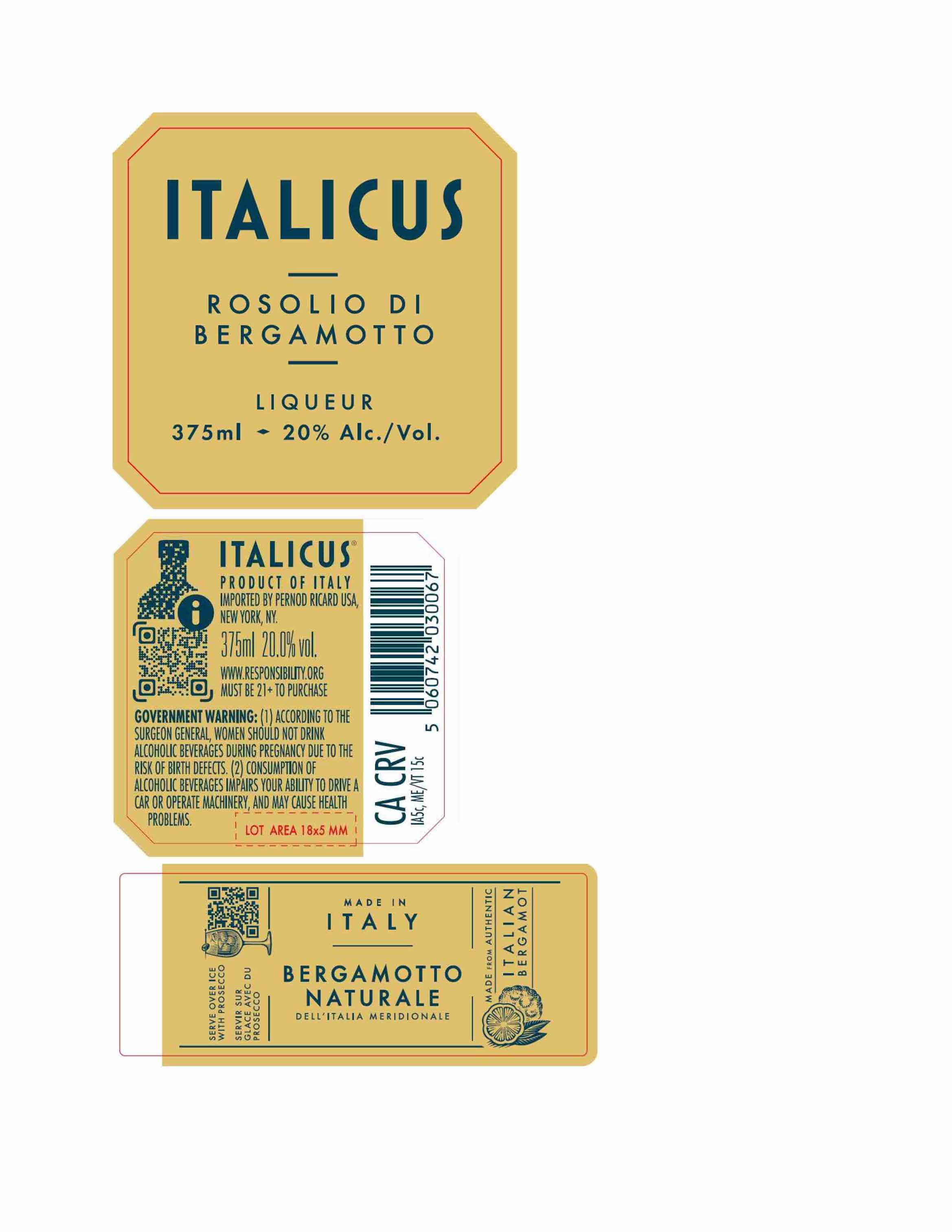 TABC label artwork for Italicus Liqueur